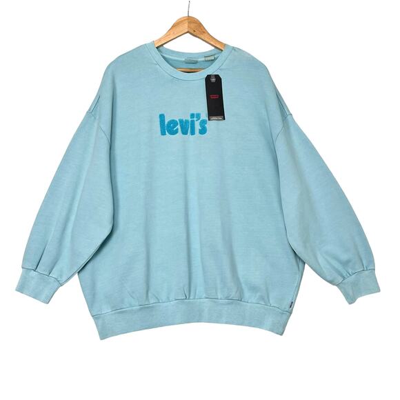 Levis Graphic Prism Crewneck Sweatshirt Sz S Angel Blue Oversized Pullover - Picture 2 of 11